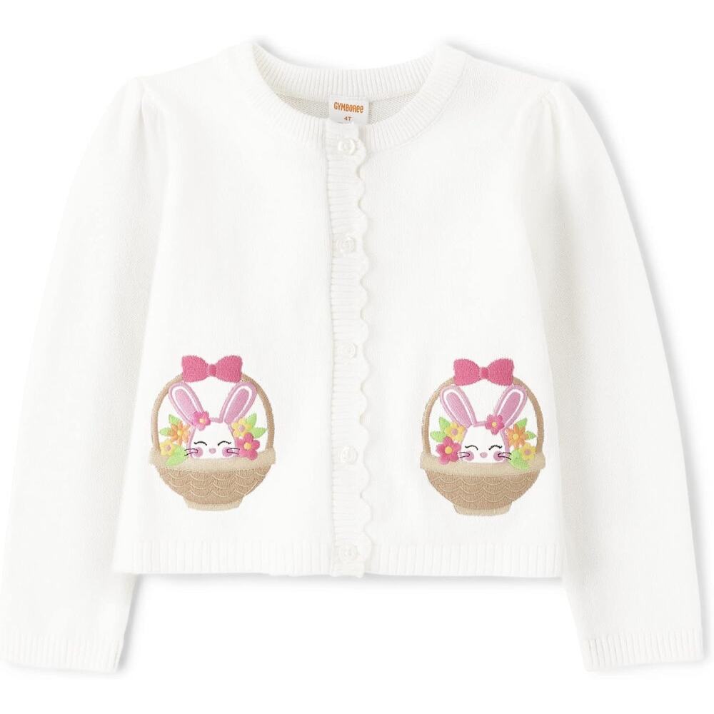 Girls Embroidered Bunny Easter Cardigan Spring Celebrations White Size 7